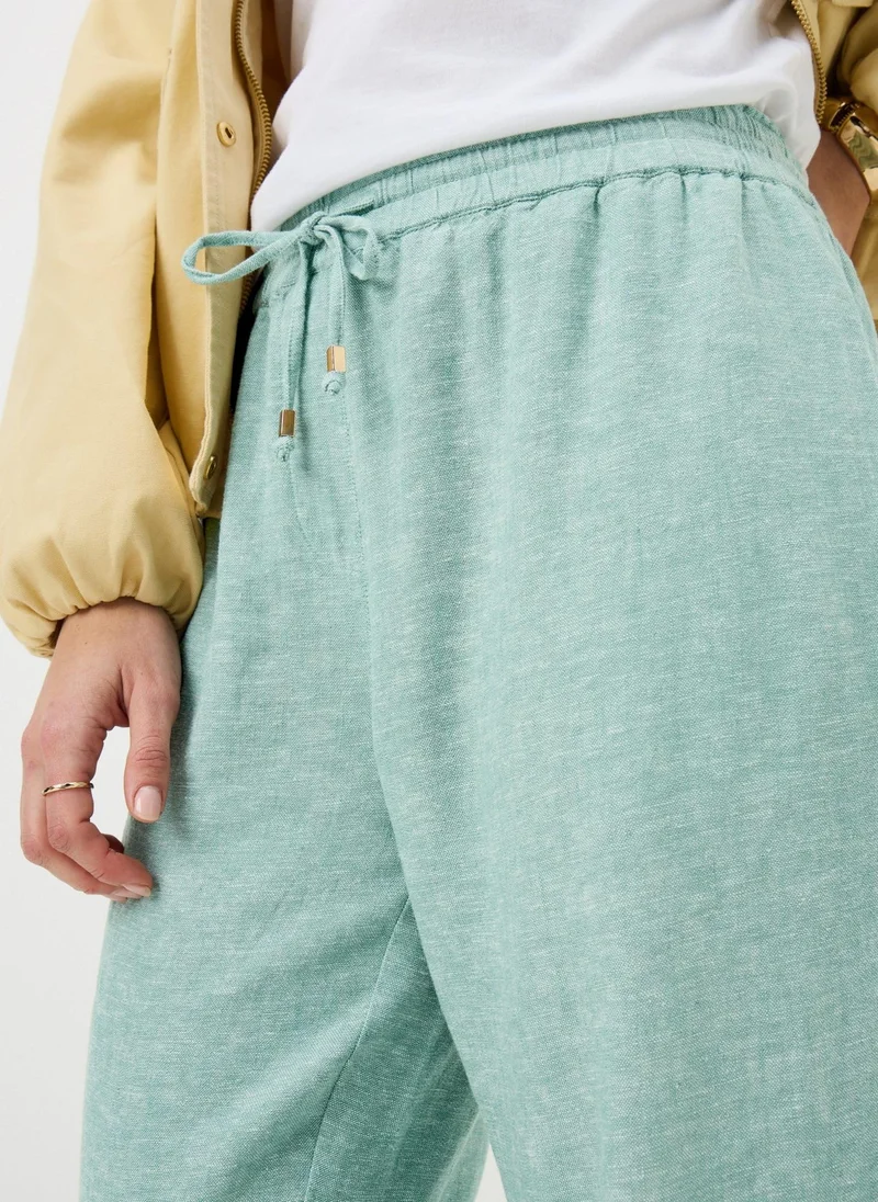 ماتلان Chambray Green Linen Blend Tapered Trousers